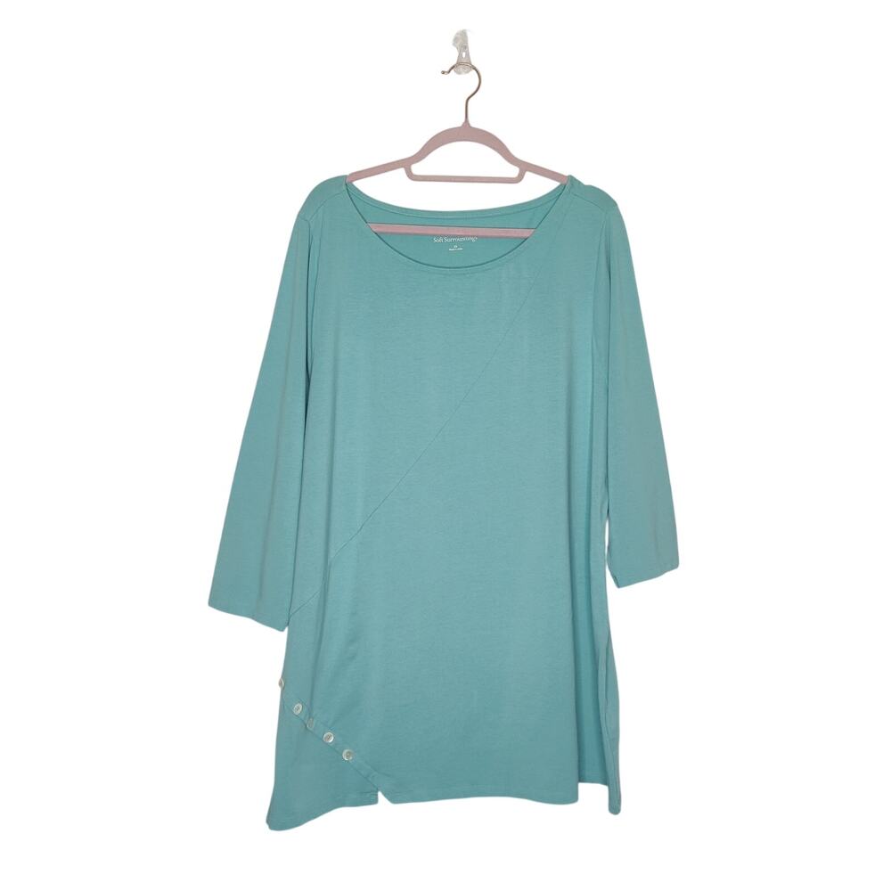 Soft Surroundings Aqua Blue Jaycie Asymmetric Lagenlook Button Tunic 2X
